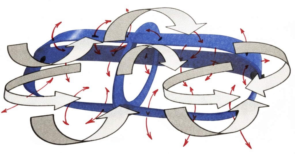 Surge buster device diagram showing fluid flow and recirculation patterns inside the system
